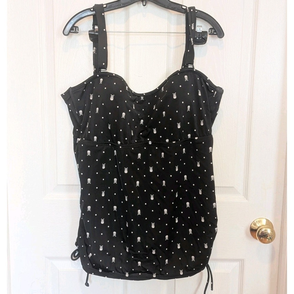 Goth Rockabilly Retro Pinup Skull Polka Dot Tankini Swim Top Torrid Size 3X